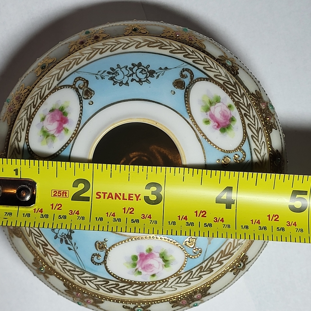 NIPPON Vintage, Late 1800s, Hand-Painted Porcelain Hair Receiver With Gold Gilt - Picture 9 of 11